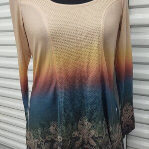 "Live and Let Live" Tunic Top Size PL Dip Dyed Fall Colors Flare Hem